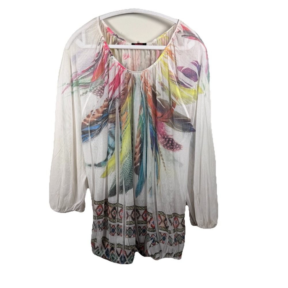 Blush Southwestern Blouse Womens OS Oversized Multicolor‎ Mesh Stretch Bohochic